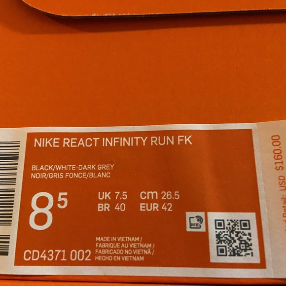 Nike React Infinity Run Flyknit CD4371-002 Black White Running Shoes Mens NEW main image 7